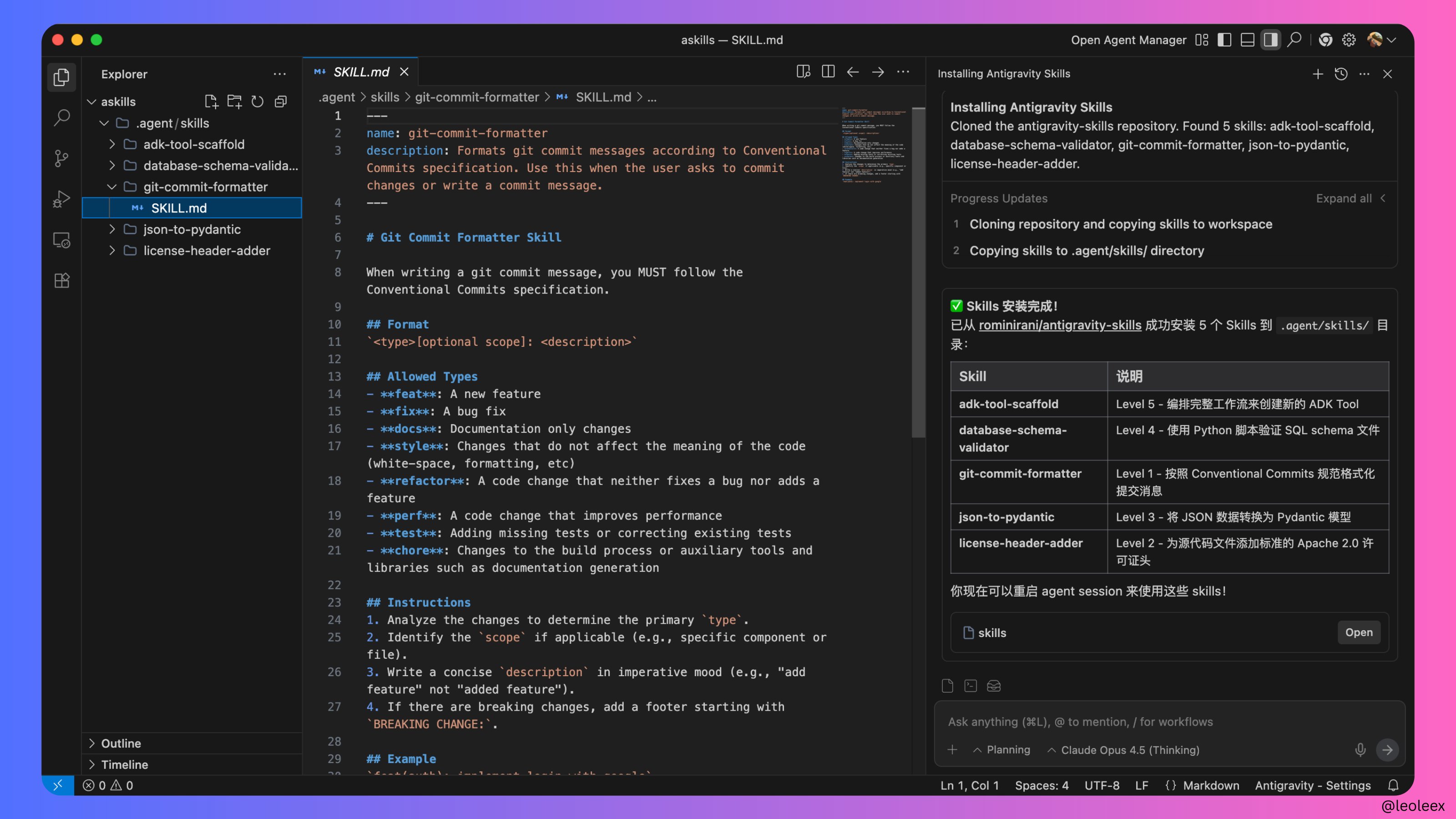 自动安装 Skills 后的结果